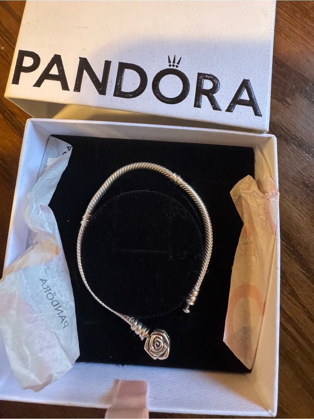 Pandora Silver Bracelet with Rose Charm - Silver